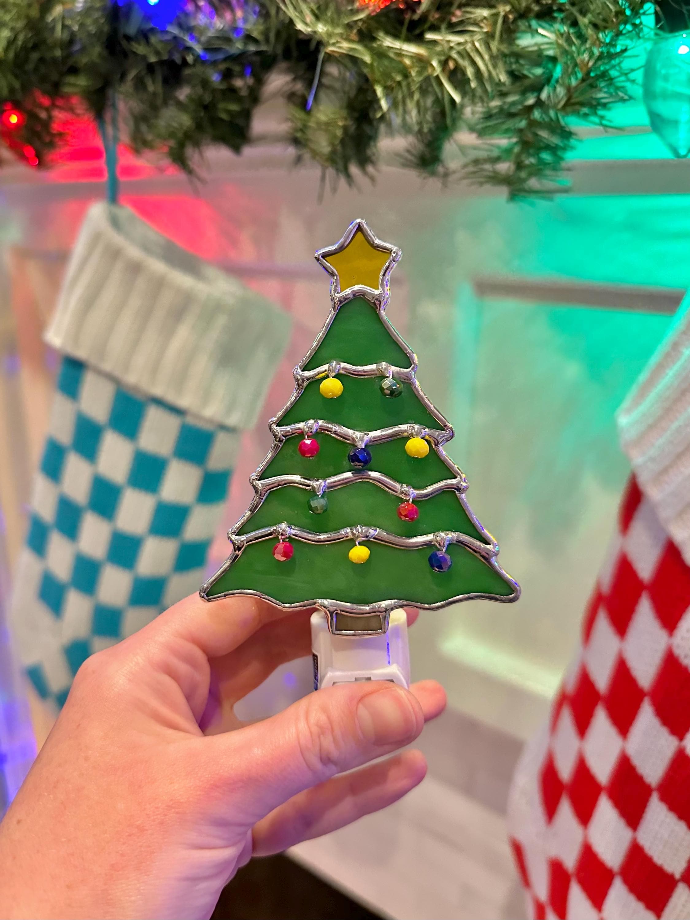 Stained Glass Christmas Tree Night Light