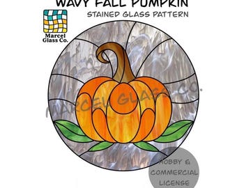 Wavy Fall Pumpkin Stained Glass Pattern, Autumn Stained Glass Patterns, Digital Download, DIY Stained Glass