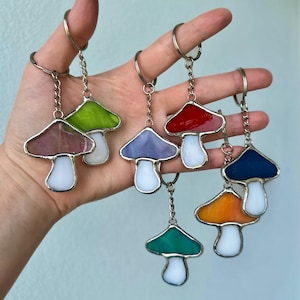Stained Glass Mini Mushroom Keychain | Purse Charm