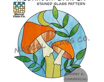 Motif de vitrail champignon jardin, motifs de vitraux, téléchargement numérique, vitrail bricolage