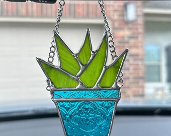 Stained Glass Mini Hanging Succulent Plants - Car Rearview Mirror