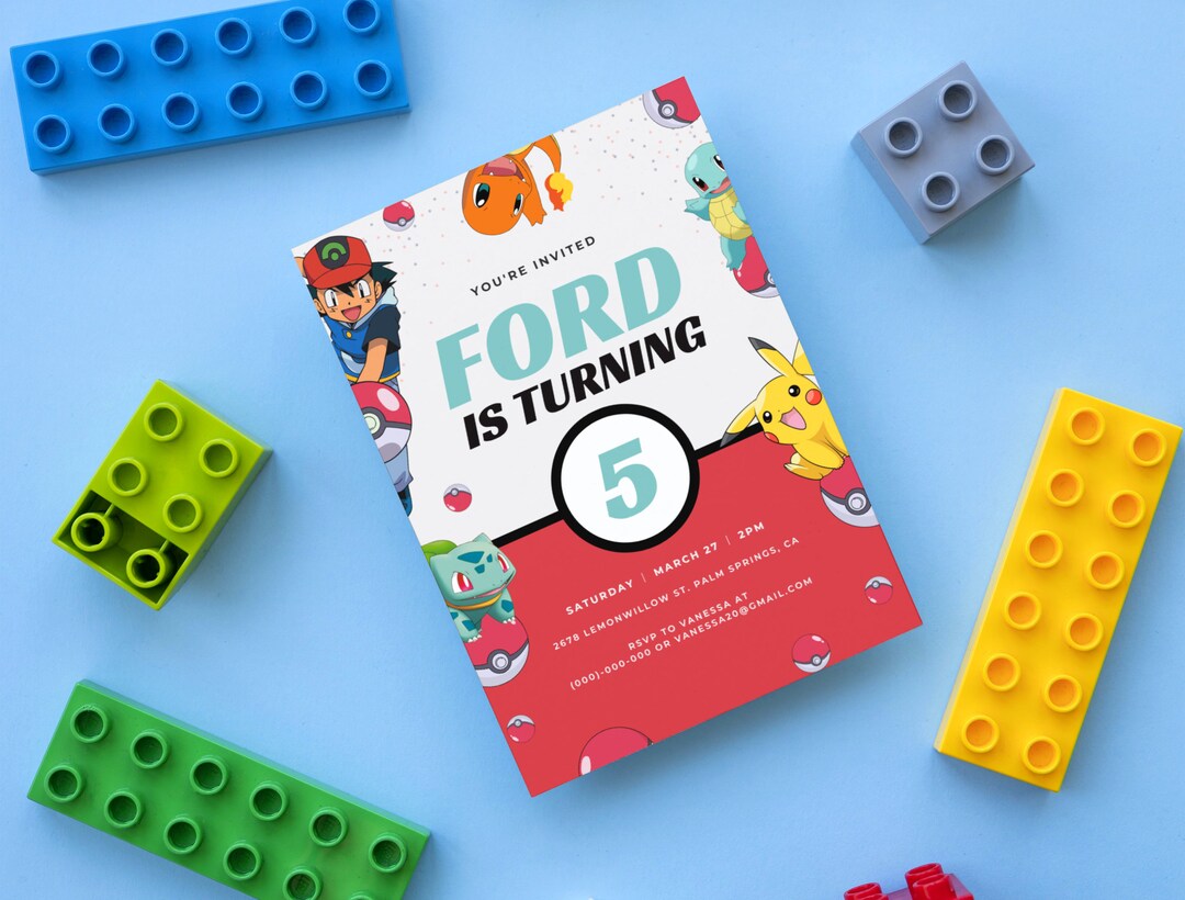 Editable Pokemon Birthday Invitations Custom Pokemon Evite - Etsy