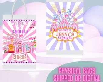 Pink Circus Favor Bags | Circus Gift Bags | Carnival Treat Bags | Carnival Party Favor Bags |Circus Party Favors| Kids Circus Party