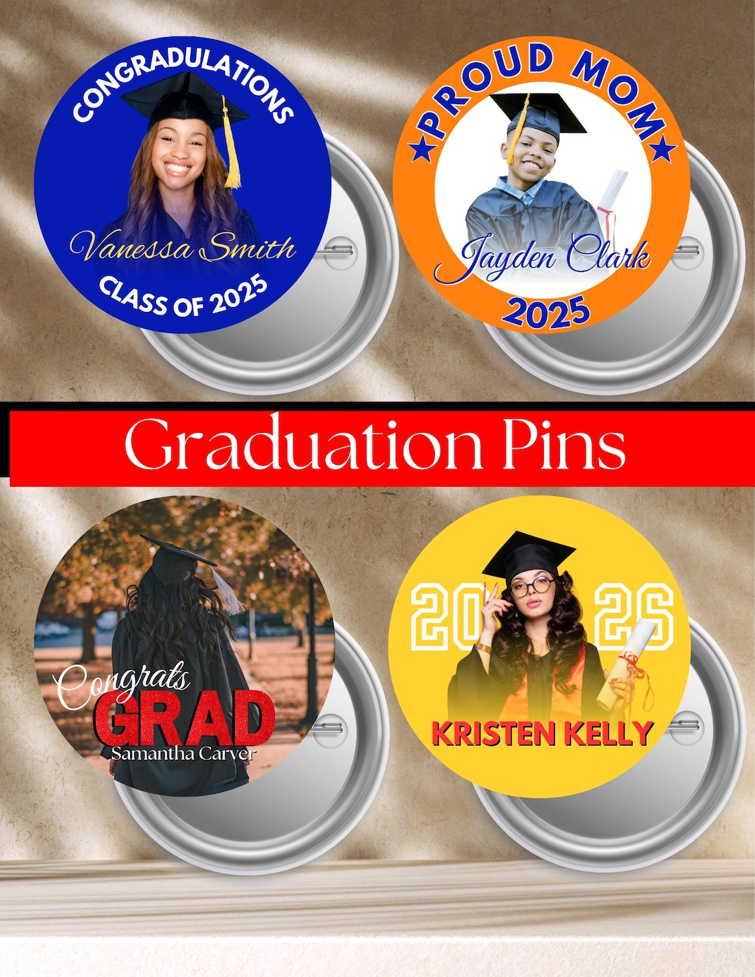 Personalized Graduation Photo Pins | Custom Grad Party Favors ...