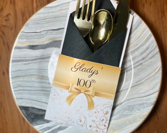 Gold Elegant  Cutlery Holders | Gold Silverware Holders  | Personalized Utensil Holders |Elegant Birthday Decor | Milestone Birthday Decor