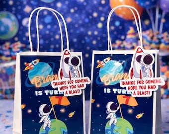 Blue Astronaut Party Favor Bags |Space Birthday Treat Bags |Rocket Ship Party Favor Bags |Outer Space  Party Bags |Astronaut Birthday