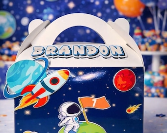 Boy Astronaut Party Favor Boxes |Space Birthday Treat Boxes |Rocket Ship Party Favors| Outer Space Candy Boxes |Kids Space Theme  Decor