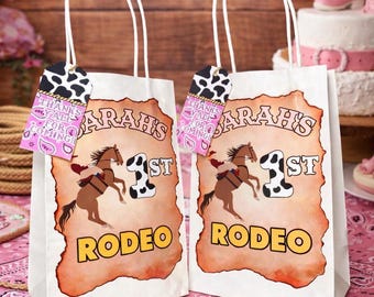 Personalisierte Cowgirl Mitbringsel Taschen | 1. Rodeo Geburtstagsparty Goodie Bags | Western Cowgirl erster Geburtstag Gastgeschenke | Geburtstag Favor Taschen