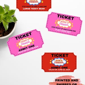 Billets de cirque personnalisés| Billets Carnaval | Billet de cirque imprimable | Un seul billet pour le cirque | Billets personnalisés