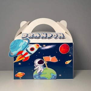 Personalized Astronaut Party Favor Boxes | Space Birthday Decor |First Trip Around The Sun Birthday |Galaxy Decor | Two The Moon Favor Boxes