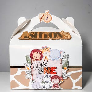 Personalisierte Wild One Party Favor Boxen | Safari Decorations |Zwei Wilde Geburtstagskinder | Elegantes Safari-Dekor | Gold Safari Geschenkschachteln