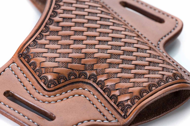 Hand Tooled Basket Weave Western Gun Holster Handcarved Etsy