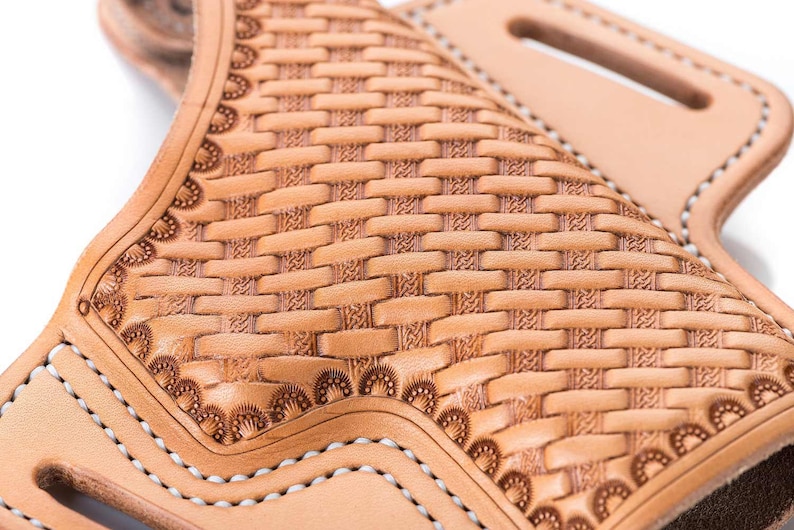 Hand Tooled Basket Weave Western Gun Holster Handcarved Etsy