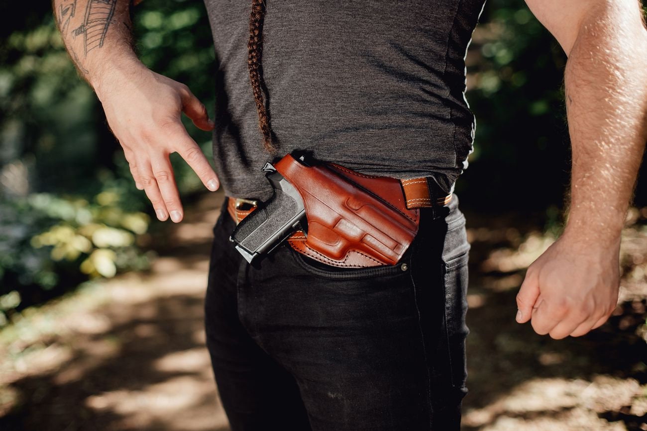OWB Cross Draw Carry Leather Holster With Steelreinforced Etsy