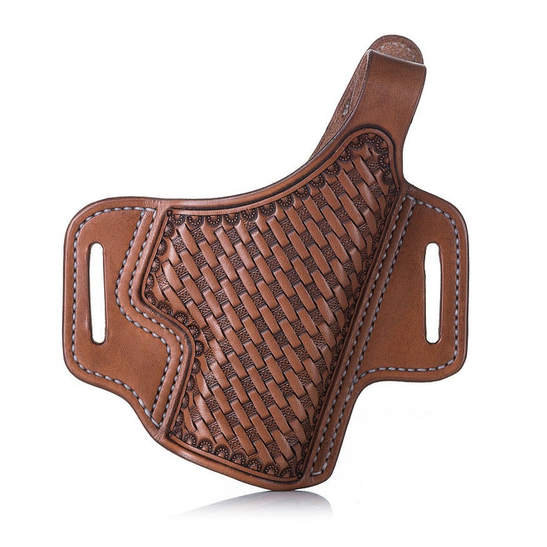 Hand Tooled Basket Weave Western Gun Holster Handcarved Etsy