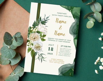 Digital Emerald & Gold Wedding Invitation