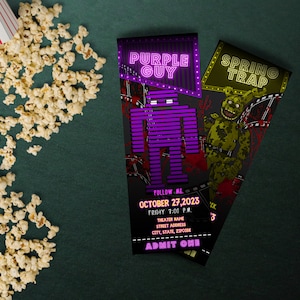 Five Nights at Freddy&#39;s Movie Tickets Digital Download and DIY Print: Purple Guy and Spring Trap