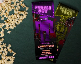 Five Nights at Freddy's Movie Tickets Digital Download and DIY Print: Purple Guy and Spring Trap