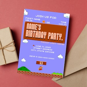 Super Mario Bros Party Einladung Retro