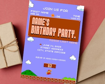 Super Mario Bros Party Invitation Retro