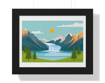 Glacier National Park geïnspireerd ingelijste poster, natuurlandschap muurkunst voor interieur, cadeau voor natuurliefhebbers, bergdecor