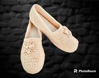 Crochet Women's Slippers: Handmade Cotton House Shoes with Non-Slip Soles