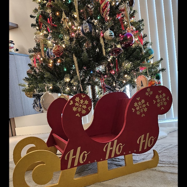 Traîneau du père Noël en bois découpé au laser, traineau cadeau pour petit-enfant, boîte de Noël personnalisée Noël Décoration d'intérieur Luge gravé Accessoires photoNouveau-né