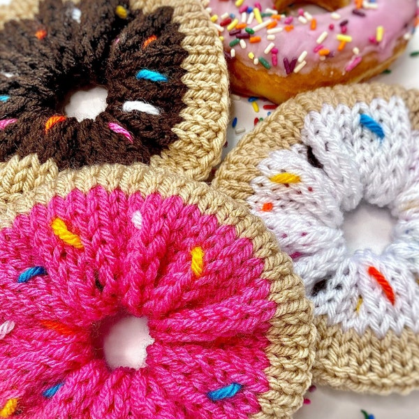 Donut Hair Scrunchie | Handmade Knit Scrunchie Set | Sweet Hair Accessories | Sprinkle Doughnut