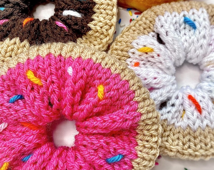 Donut Hair Scrunchie | Handmade Knit Scrunchie | Cute Foodie Hair Accessory | Sprinkle Doughnut Hair Tie