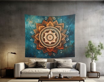 Tapisserie de mandala indien Boho Tenture murale spirituelle, décor d’art ethnique, design d’intérieur Boho Chic, accent paisible de chambre/salon