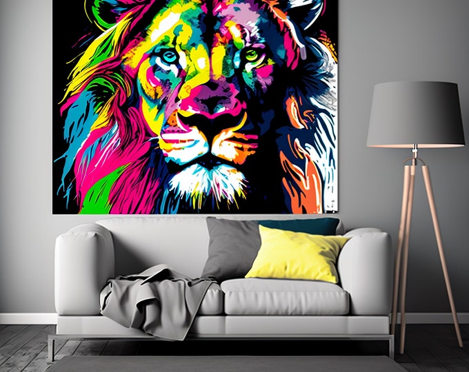 Vibrant Colorful Lion Pride Canvas Wall Art | Vibrant Home Decor | Color Pop Ready to Hang Canvas