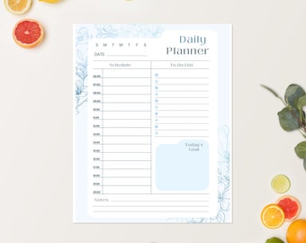 Minimalista Daily Planner Scarica Digital Blu e Bianco stampabile