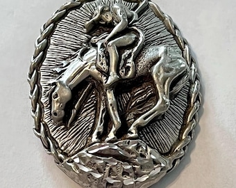 Vintage Zuni Sterling Silver Bolo Tie | Horse Rider Leather Cord