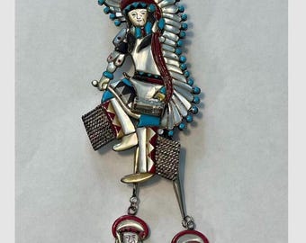 Vintage Zuni Sterling Silver Bolo Tie | Turquoise, Leather Cord