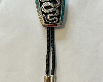 Vintage Zuni Sterling Silver Snake Bolo Tie | Turquoise Western Wear