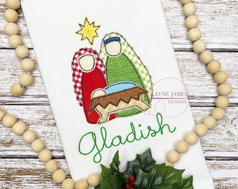 Christmas Nativity Scene Bean Stitch Applique Quick Stitch Vintage Simple Machine Embroidery Design