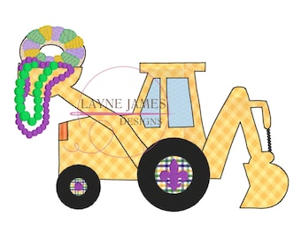 Mardi Gras Backhoe with Beads King Cake Bean Stitch Applique Machine Embroidery Design