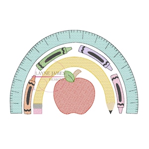 School Supplies Rainbow Sketch Machine Embroidery Design