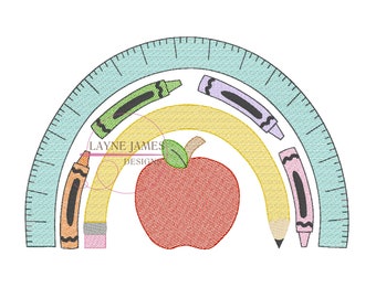 School Supplies Rainbow Sketch Machine Embroidery Design