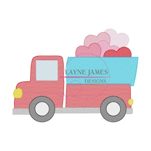 Valentine Truck with Hearts Love Sketch Simple Machine Embroidery Design