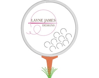 Golf Ball Satin Applique with Tee and Grass Sports Machine Embroidery Design