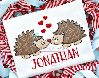 Hedgies in Love Valentine Hedgehog Hearts Bean Stitch Applique Quick Stitch Vintage Simple Machine Embroidery Design