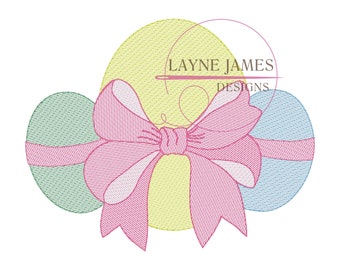Easter Eggs with Bow Sketch Vintage Machine Embroidery Applique Design