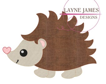 Valentine Hedgehog Hearts Bean Stitch Applique Quick Stitch Vintage Simple Machine Embroidery Design