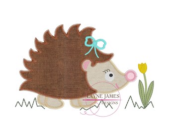 Hedgie Girl in Spring ZigZag Applique Machine Embroidery Design