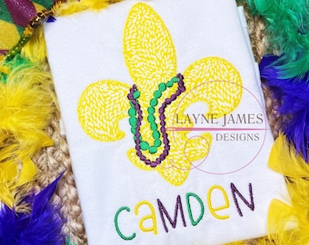 Fleur de Lis Beads Mardi Gras ZigZag Applique Machine Embroidery Design