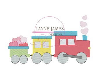 Valentine Train with Hearts Love Sketch Simple Machine Embroidery Design