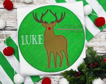 Deer Circle Bean Stitch Zigzag Applique Reindeer Quick Stitch Vintage Simple Machine Embroidery Design
