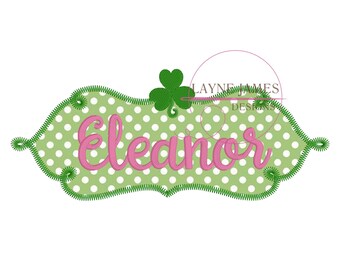 Nora Shamrock Frame Clover St. Patrick's Day ZigZag Applique Machine Embroidery Design