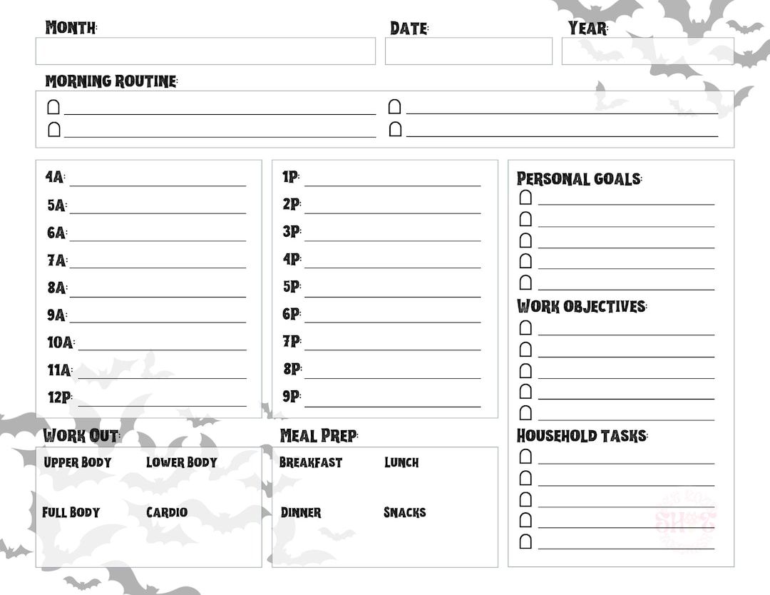 Frickin' Bats Daily Planner Morning Routine, Schedule, Work Objectives